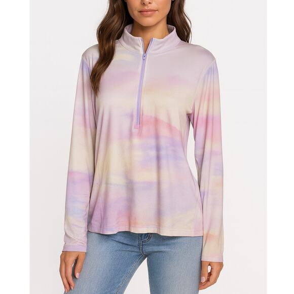 CALIA Womens 1/4 Zip Golf Pullover Top Pastel Cloud Swirl Pink Purple L Sporty - Picture 1 of 9